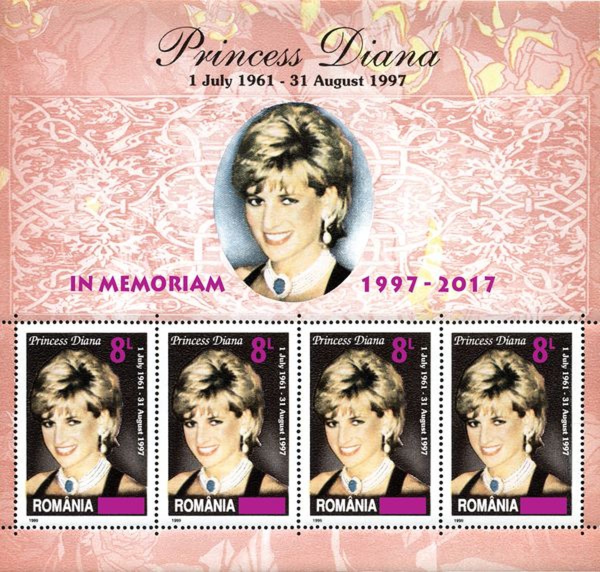 Emisiune filatelică în amintirea Prinţesei Diana – „Prinţesa Inimilor”